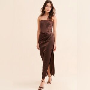 Like New Bardot Everlasting Satin Gown in Chocolate originally $148
